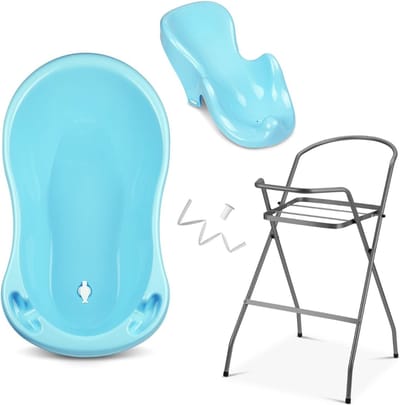 TIM® Baby badje met standaard - Baby badje - Babybadje met standaard - Polypropyleen - Beer blauw - 86cm x 27cm x 86cm