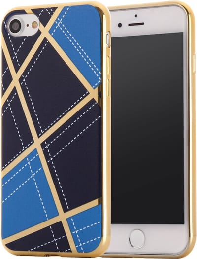 Peachy Chique silicone case geschikt voor iPhone 7 8 SE 2020 SE 2022 Gouden design lijnen Blauw