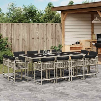 vidaXL - 13-delige - Tuinset - met - kussens - poly - rattan - lichtgrijs