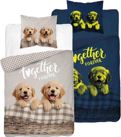 Puppy Dekbedovertrek 140x200 Katoen Glow in the Dark 2in1 Golden Retiever