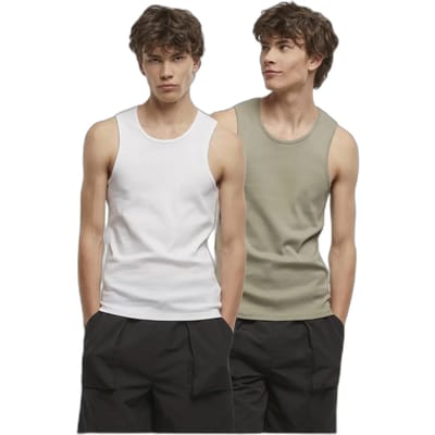 Urban Classics - Ribbed Undershirt 2Pack Tanktop - 3XL - Bruin/Wit