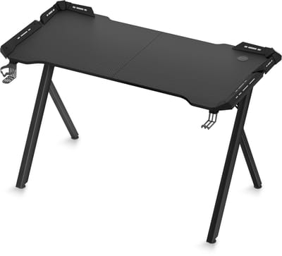 ACXIN Gaming Bureau - Y-Frame met RGB LED Verlichting - Ergonomisch Computerbureau met Carbon Fiber Blad, Bekerhouder en Koptelefoonhaak - 120x60x75 cm - Zwart