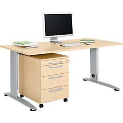 Bureautafel LOGIN - C-poot - B 1600 x D 800 x H 660-820 mm + 1 ladeblok - ahorn decor - ons merk Schäfer Shop Select
