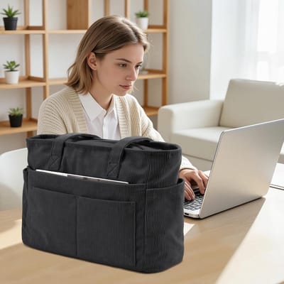 Dames Corduroy Handtas met 13 Compartimenten, Grote Schoudertas voor Laptop, Shoppen en Reizen