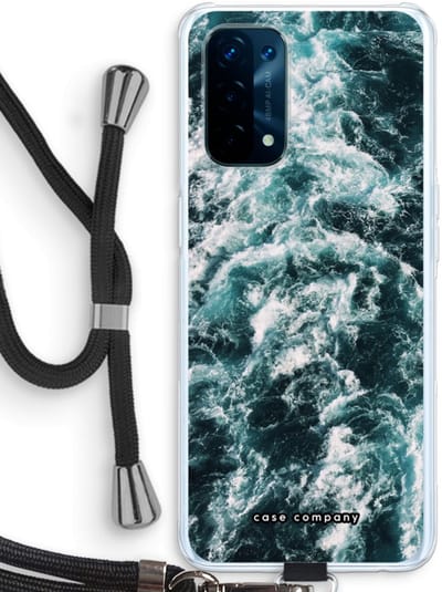 Case Company® - Hoesje met koord geschikt voor Oppo A74 5G hoesje met Koord - Zee golf - Telefoonhoesje met Zwart Koord - Bescherming aan alle Kanten en Over de Schermrand