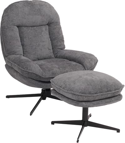 Relaxfauteuil met voetenbank MCW-P32, tv-fauteuil Nosag-vering, draaibaar Metaal Stof/textiel Chenille (370 g/m²) ~ grijs