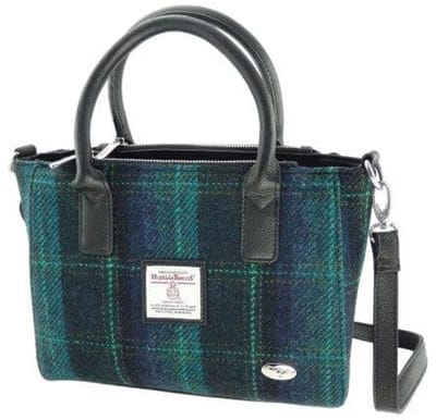 Handtas Brora Blauw met Turquoise - Ritssluiting - Draagband - Harris Tweed - Glen Appin of Scotland