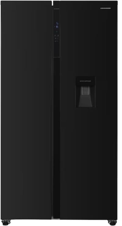 Heinner HSBS-H439NFBKWDE++ Amerikaanse Side-by-Side Koelkast met Waterdispenser – 439 L – Full No Frost – LED Touch Display – Smart Eco Functie – Zwart – 5 Jaar Garantie