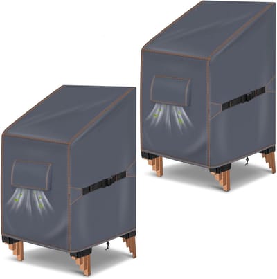 SnelShoppen - 2 Stuks Tuinstoel Beschermhoes Voor Stapelstoelen, Waterdicht, 64x64x70/120 cm, Grijs | 420D Oxford Hoog Rug Tuinstoel Beschermhoes, UV-