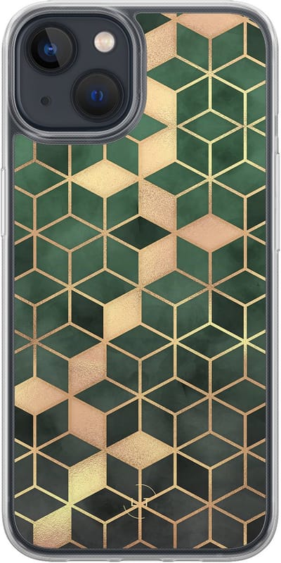 Hoesje geschikt voor iPhone 13 - Kubus groen - 2in1 backcover - Print / Illustratie - Groen - Leuke Telefoonhoesjes