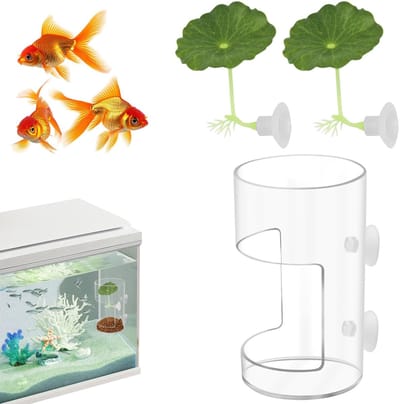 Dailygoods- Voederbak Aquarium - Voederautomaat - Inclusief Lotusbladeren - Kunststof - Antislip - Verstelbare Afmetingen