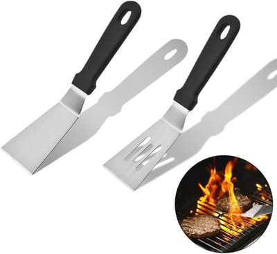 2 stuks mini-serveerspatelset van roestvrij staal, spatel en grillschraper, ideaal voor pannenkoeken, eieren, deeg, koken en bakken