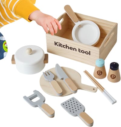 Keukenspeelgoed Set - Kookspel Speelgoed - Rollenspel Kinderen - Duurzaam Hout - 8 x 18 x 8 cm