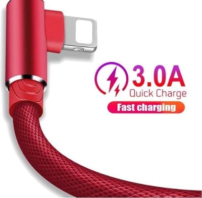 DrPhone D9 Pro Lightning Dubbele 90° Haakse Nylon Gevlochten 3.0A kabel – 2 Meter - Datasynchronisatie & Snel opladen - Geschikt voor iPhone / IPad - Rood