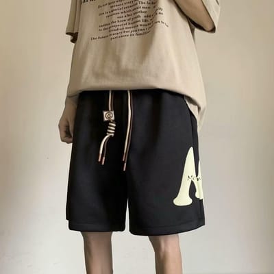 Shorts Mannen Zomer Los Casual Trekkoord Koppel Sport Vijf-punts Broek M zwart