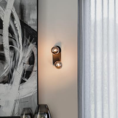 Vintage Moderne Plafond- en Wandspot – Zwart Staal met Rookglas, 2 Lichtbollen, G9, Richtbaar, Dimbaar