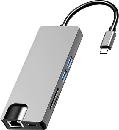 DrPhone CM2 - 8 in 1 hub + Dock - 2x Scherm (VGA+HDMI) - USB-C Naar HDMI 4k 30hz – LAN RJ45 Ethernet Gigabit - Type-C PD – SD Kaart – USB 3.0 x2 – VGA