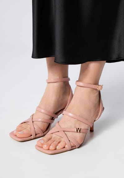 Wittchen Dames leren sandalen met bandjes op een stilettohak, stoffig roze
