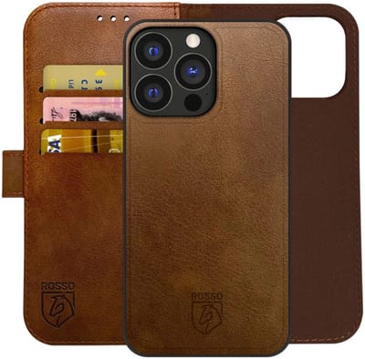 Rosso Element Geschikt voor Apple iPhone 16 Pro | Uitneembaar 2-in-1 Hoesje | Luxe Portemonnee | Back Cover en Book Case | Pasjeshouder | Bruin
