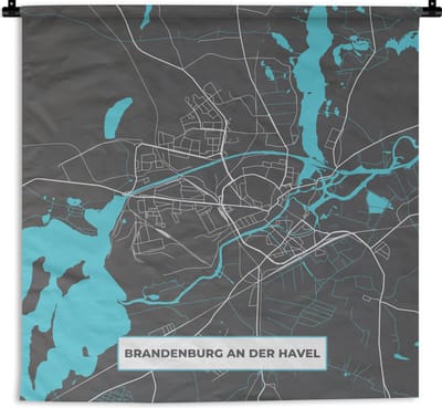 Wandkleed - Wanddoek - Duitsland – Blauw – Brandenburg an der Havel – Stadskaart – Kaart – Plattegrond - 180x180 cm - Wandtapijt