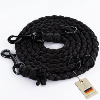 Hondenriem Paracord - Verstelbare Riem Hond - Comfortabel Wandelen - Dubbele Clip Training - 2 Meter - Zwart