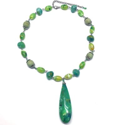 Behave - Ketting dames groen - Kralenketting met hanger - 45 cm