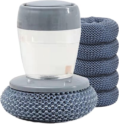 Afwasborstel Set - Keukenborstel Dispenser - Servies Reinigen - Geïntegreerde Zeepdispenser - 6 Stuks - Grijs