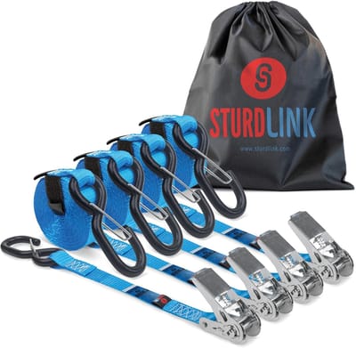 Spanbanden met ratel - Bevestigingsriemen - Aanhanger transport - S-haken met linguet - 5 meter 25 mm - Blauw