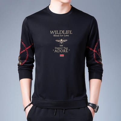 Winter Nieuw Geborsteld Hoodie Herenmode Casual Herenkleding Koreaanse Stijl Ronde Hals Print Lange Mouwen T-shirt Onderhemd XXXXL black