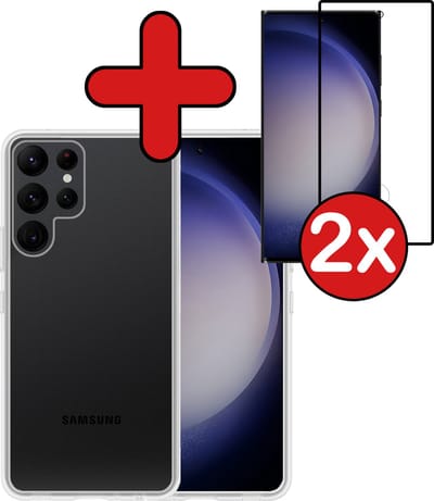 Hoesje - Met 2x Screenprotector - Geschikt voor Samsung Galaxy S23 Ultra - Sterk & Shockproof - Telefoon Hoes - Back Cover - Siliconen Case - Telefoonhoes - Transparant
