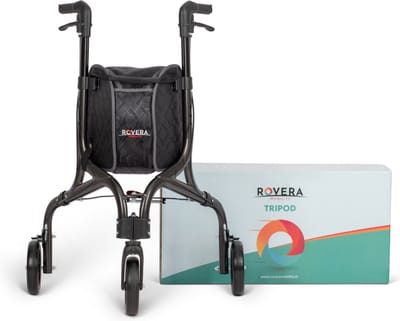 Rovera® Binnen Rollator – Ultra Lichtgewicht en Opvouwbaar – Tripod Design- Drie Wielen - Incl. Dienblad en Luxe Rollatortas – Antraciet