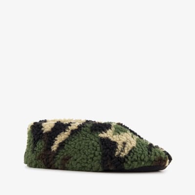 Thu!s kinder teddy sloffen met camouflage print groen - Maat 34 - Pantoffels