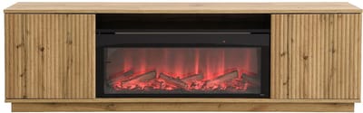 Vente-unique Tv-meubel met 2 deuren van MDF met schoorsteeneffect met ledverlichting - Naturel en zwart - YEVINA
