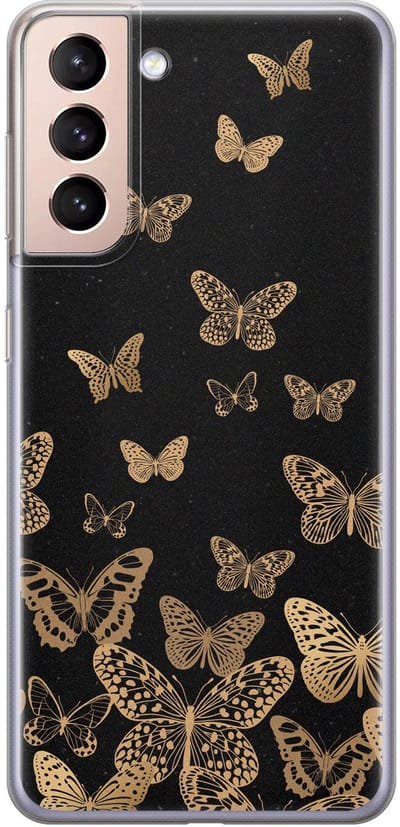 Leuke Telefoonhoesjes - Hoesje geschikt voor Samsung Galaxy S21 Plus - Vlinders - Soft case - TPU - Print / Illustratie - Zwart