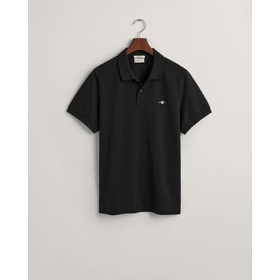 Gant Polo Fine Shield Short Sleeve Piqué Uni Zwart / male
