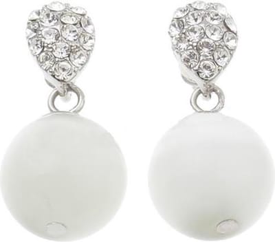 Edelstenen oorbellen Bling W Cat's Eye - oorsteker - wit - kattenoog - stras steentjes - luxe sieraden zakje - witte oorbellen - dames oorbellen - oorknopjes - oorknoppen