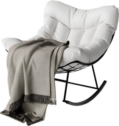 Schommelstoel voor Buiten - Voor Balkon, Terras & Veranda - Moderne Loungestoel met E-Coating en Comfortkussen - Wit