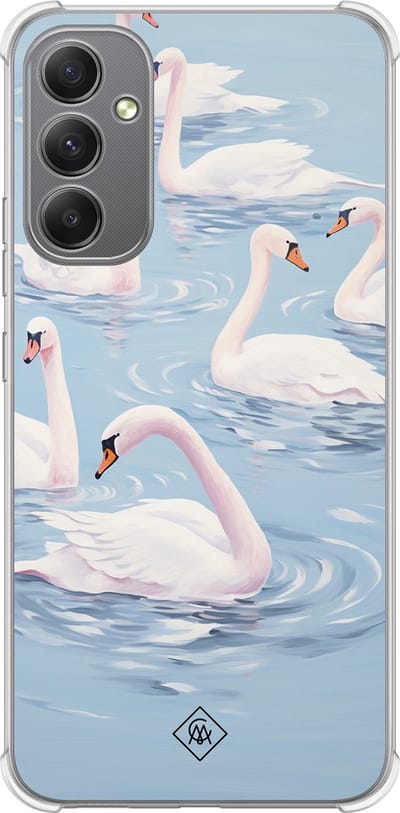 Casimoda® hoesje - Geschikt voor Samsung Galaxy A34 - Flower Touch - Shockproof case - Extra sterk - TPU/polycarbonaat - Blauw, Transparant