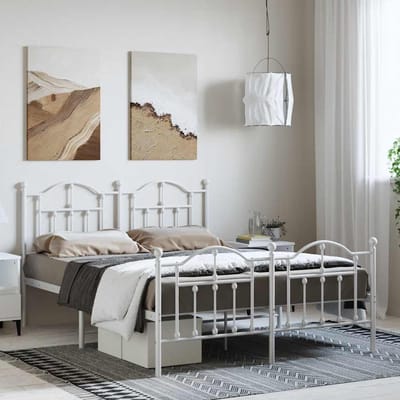 vidaXL - Bedframe - met - hoofd- - en - voeteneinde - metaal - wit - 135x190 - cm
