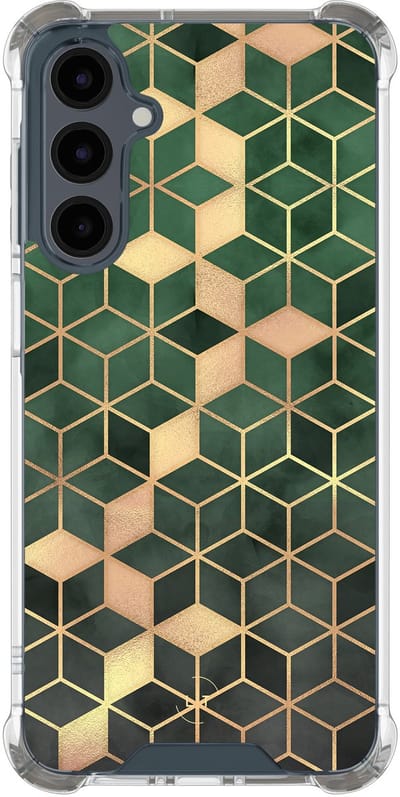 Shockproof hoesje - Geschikt voor Samsung Galaxy A16 - Kubus groen - Extra sterke case - TPU/polycarbonaat - Print / Illustratie - Groen, Transparant