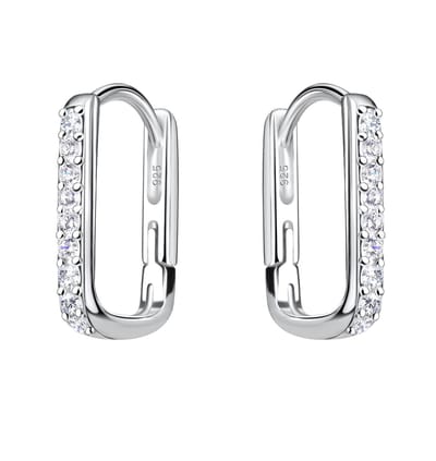 Joy|S - Zilveren rechthoek oorbellen - 12 / 9 / 1.5 mm oorringen - klap scharnier sluiting - ovaal hoekig met zirkonia - sterling zilver 925