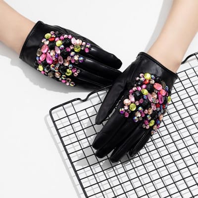 Leren Dameshandschoenen Kort Schapenvacht en Kleurrijke Ruit Kleding en Accessoires Modieuze en Warme Handschoenen . XL gray