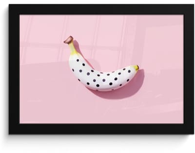 Poster in lijst - Fotolijst 30x20 cm - Posters - Banaan - Stippen - roze - Posterlijst zwart - Decoratie - Wanddecoratie woonkamer - Muurdecoratie slaapkamer