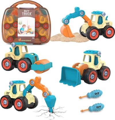 4-in-1 Bouwvoertuigset voor Kinderen - Graafmachine, Bulldozer en Meer - Creatief Speelgoed voor Jonge Ingenieurs