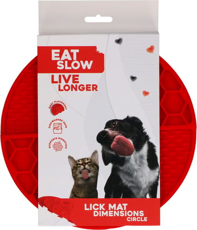 Eat Slow Live Longer Likmat Cirkel – Ø21 cm – Snuffelmat – Anti-schrok Mat – Slowfeeder – Afleiding – Honden en Katten - 100% Siliconen – Vaatwasserbestendig – Voerpuzzel Kat - Rood