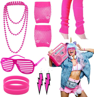 Dailygoods - Dailygoody - Jaren 80 verkleedkleding - Retro neonaccessoires - Speel met je stijl - Roze kleur - Verkleedpartij - Leuk voor themafeesten - 10 stuks