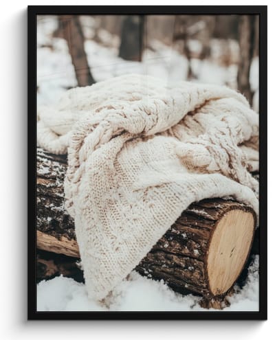 Poster in lijst - Fotolijst 50x70 cm - Posters - Deken - Wit - Boomstronk - Winter - Sneeuw - Posterlijst zwart - Decoratie - Wanddecoratie woonkamer - Muurdecoratie slaapkamer