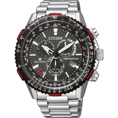 Citizen Radio Controlled Horloge - Citizen heren horloge - Zwart - diameter 47 mm - roestvrij staal