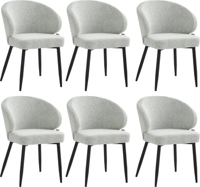 Colenis® - Ruby Eetkamerstoel - Set Van 6 – Ecru – Bouclé - Design