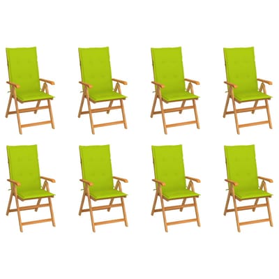vidaXL - Verstelbare - klapstoelen - met - kussens, - 8 - stuks, - massief - teakhout
